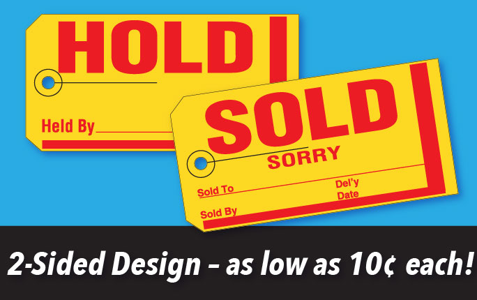  Large Size Hold Sold Tag slides over wiper blade or rearview mirror to create a sense of urgency.